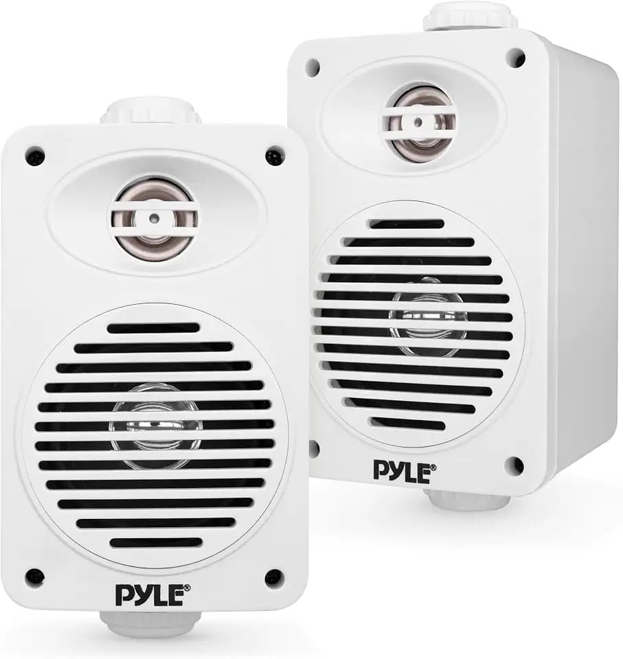 Pyle 200 Watt Bluetooth Indoor Outdoor Speakers Pair - Dual Waterproof 3.5” 2-Way Full Range Speaker System w/ 1/2” High Compliance Polymer Tweeter | Home, Boat, Marine, Deck, Patio, Poolside (White)