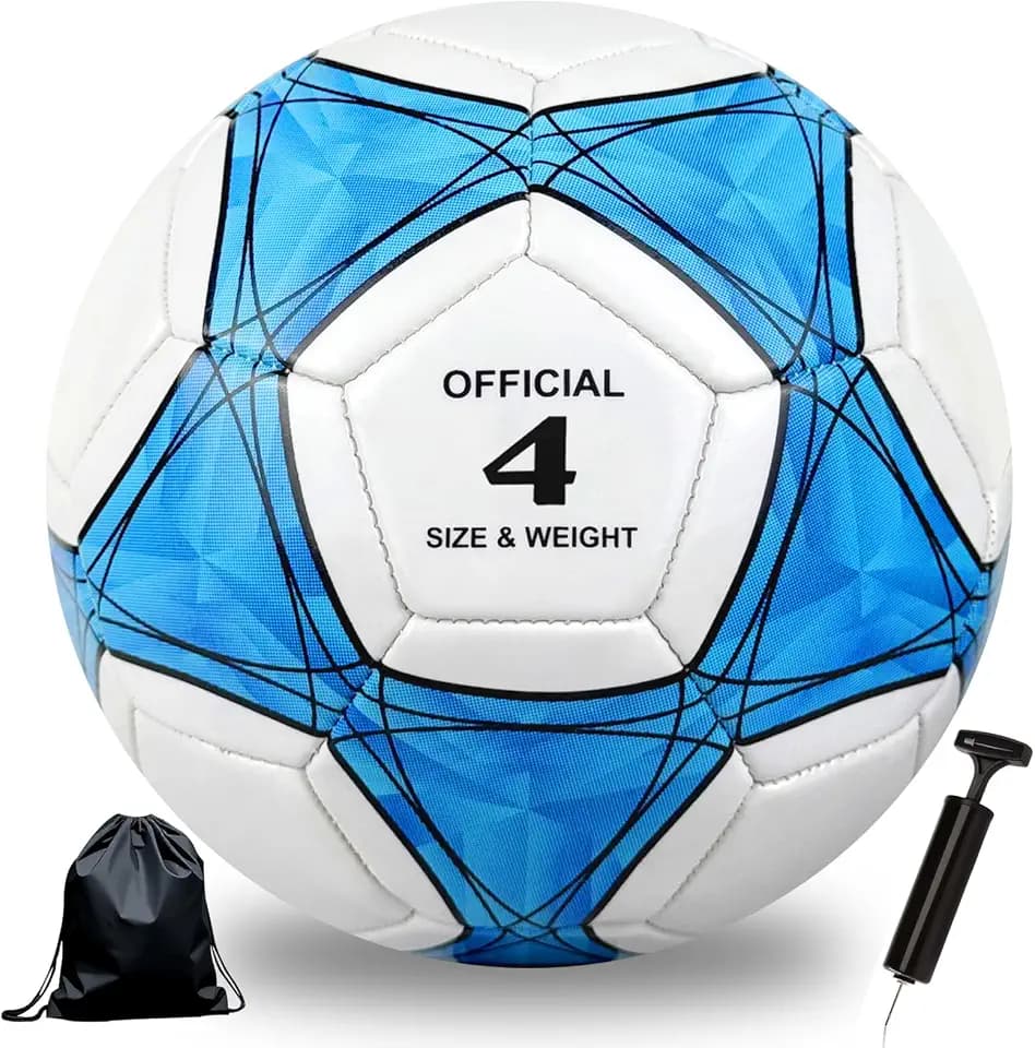 Fußball Kinder, Fussball Größe 4/5, Mit Ballpumpe und Balltasche, Premium PVC Lederball, Jugendfußball Bälle für das Training Drinnen Draußen, Geburtstagsgeschenk