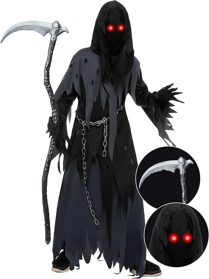 Spooktacular Creations Halloween-Kostüm für Kinder, Jungen, Sensenmann, Größe S (5–7 Jahre), Medium (8–10 Jahre), Dunkel (10–12 Jahre)