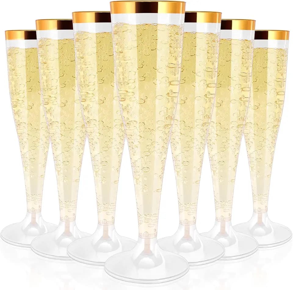 100 Pack Plastic Champagne Flutes Disposable,Gold Rim Plastic Champagne Glasses,4.5 Oz Clear Disposable Champagne Flute,Mimosa Glasses Plastic Toasting Glasses for Wedding Party Supplies