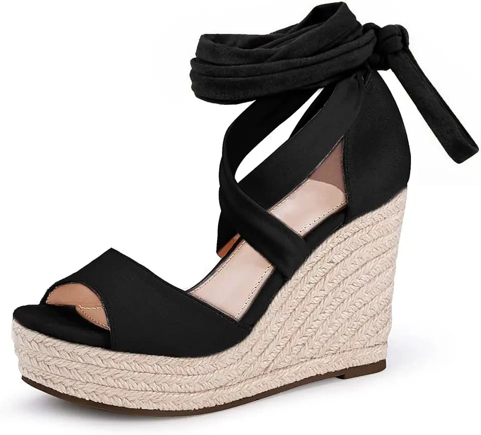 Fashare Womens Espadrilles Wedges Sandals Heels Open Toe Tie Lace Up Platform Ankle Strap Summer Dress Shoes