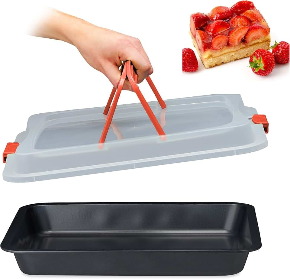 Relaxdays Backblech mit Deckel, 3 in 1 Kuchen Transportbox, BxT 40,5 x 32,5 cm, Backform, Transporthaube, Farbwahl