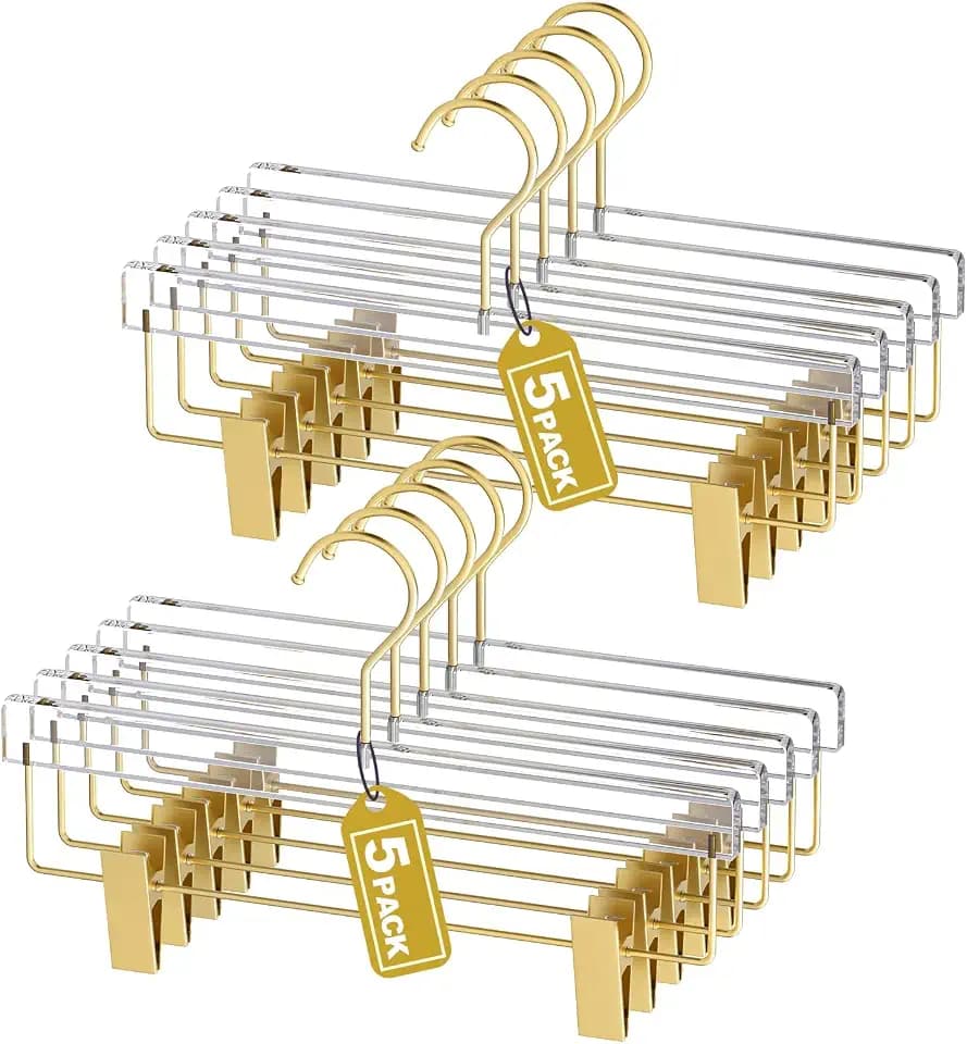 Clear Gold Acrylic Pants Hangers 10 Pack with Adjustable Clips
