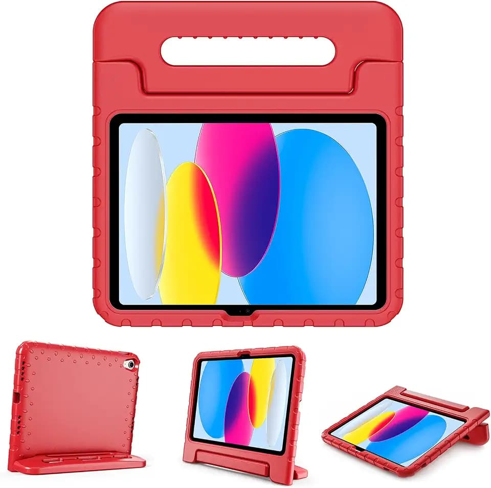 ProCase Kids Case for iPad A16 11th/10th Gen with Pencil Holder-Red