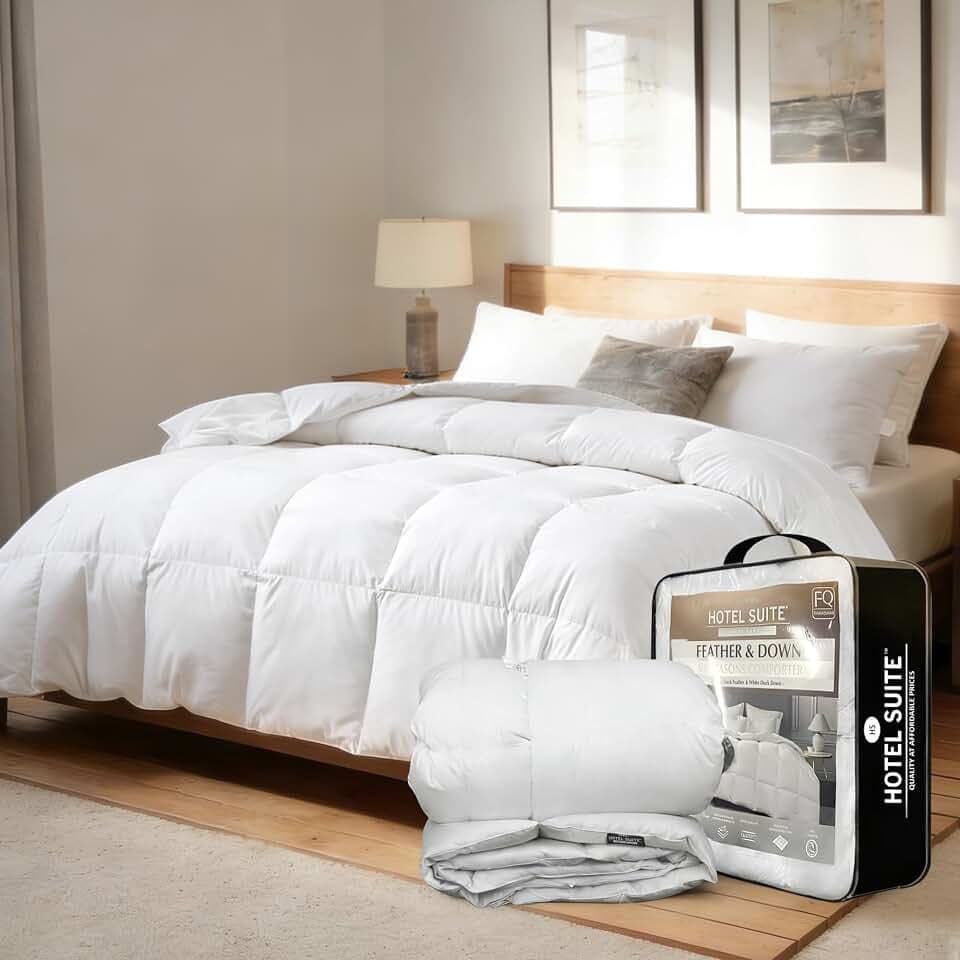Hotel Suite Feather Down Comforter, Natural Fluffy Duvet Insert,Twin Size