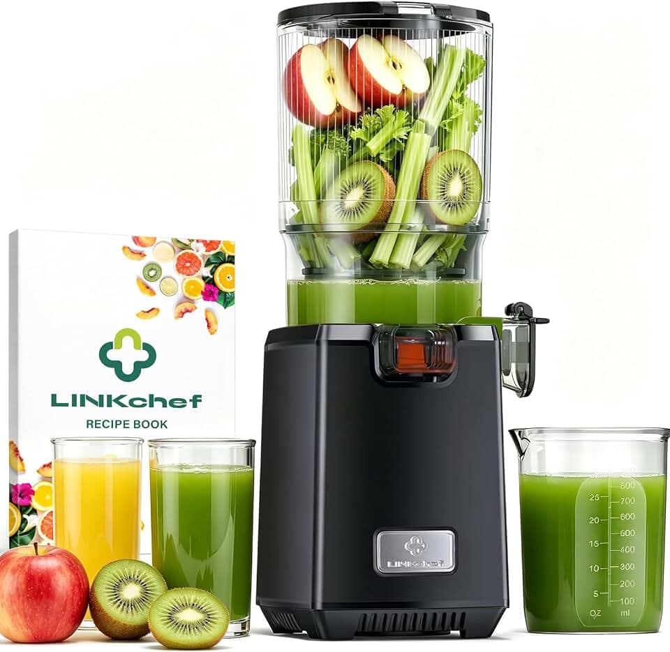 LINKChef Entsafter Slow Juicer, 130 mm große Öffnung, Entsafter Gemüse und Obst, 1,8 L Kapazität, 250W Elektrischer Juicer mit Rücklauffunktion, Leise, Einfache Montage, Leicht zu Reinigen, BPA-frei