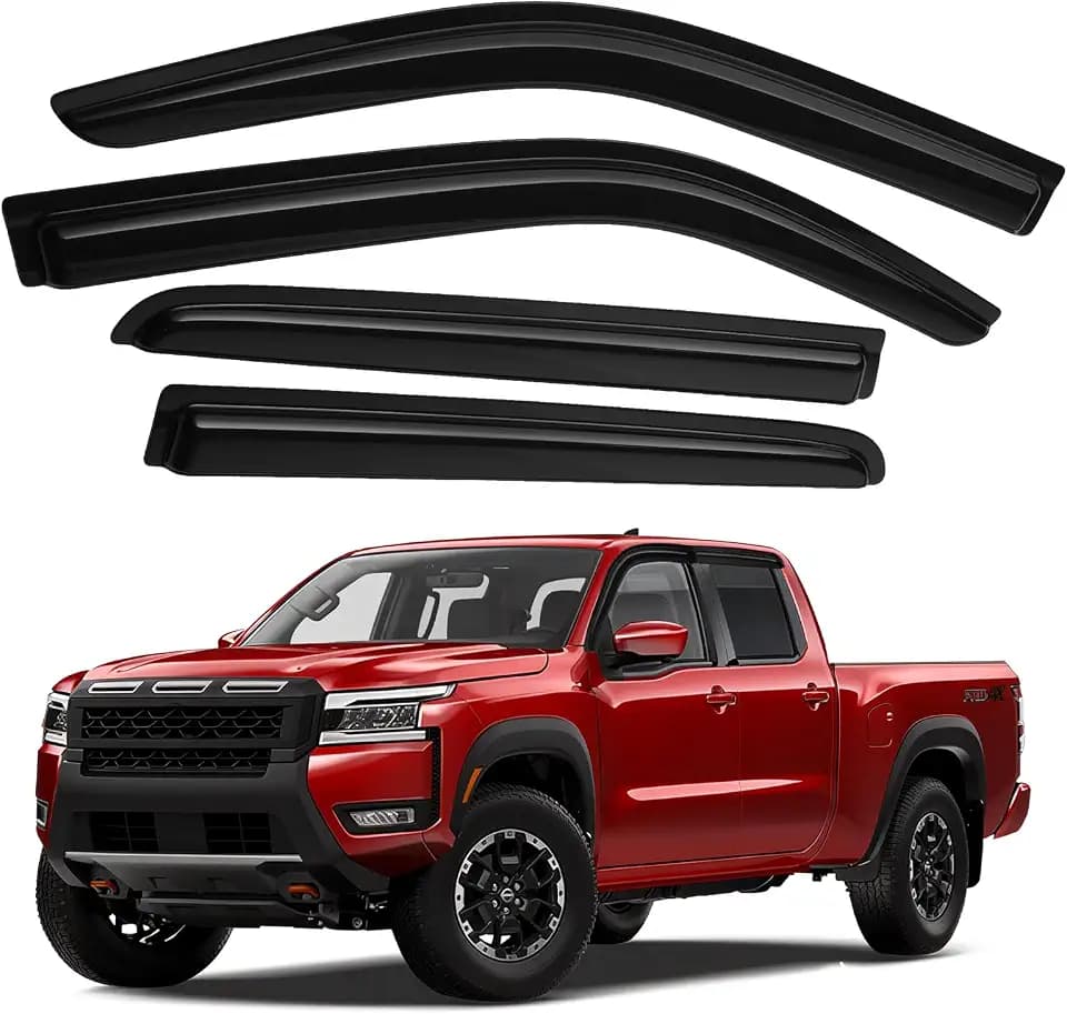 Canvcle Frontier Rain Guards - Window Visors for Nissan Frontier Crew Cab 2022-2025 2026, Outside-Mount Tape-On Side Window Wind Deflectors for Frontier Accessories, Vent Visors Shades Rainproof 4PCS
