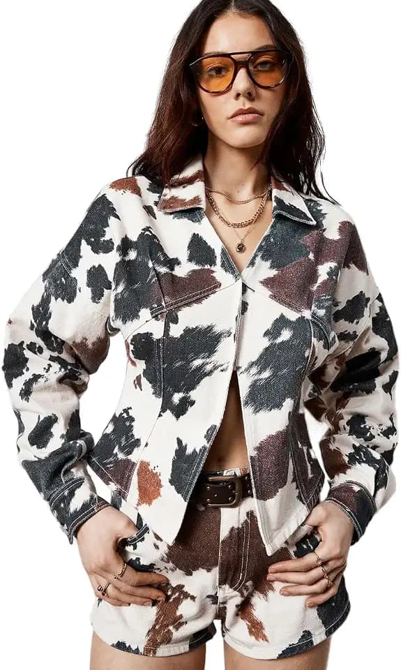 Nasty Gal Women's Cow Print Denim Hot Pant Short