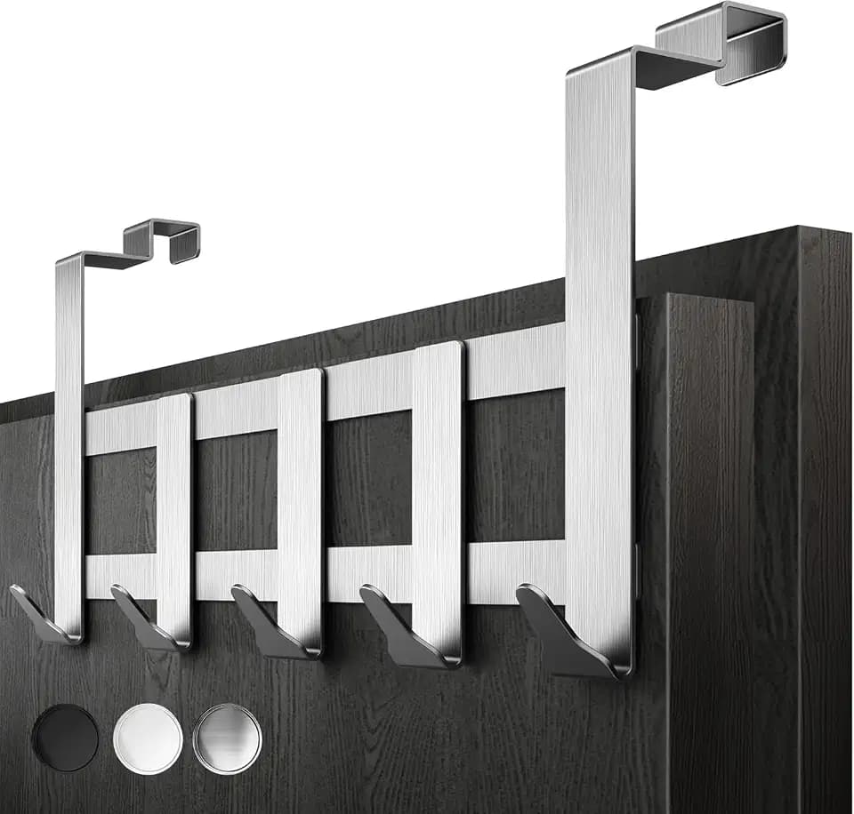 Menz Premium Türgarderobe zum Einhängen mit 5 Haken, Silber