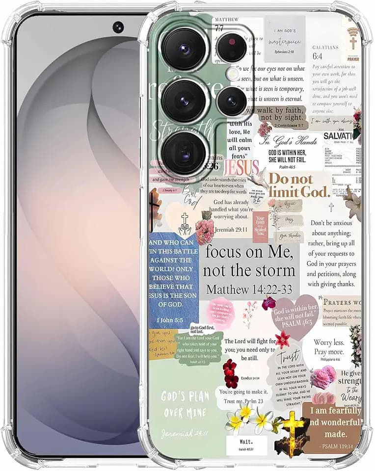Christian Quotes Aesthetic Vintage Jesus Bible Verse Collage Pattern,Soft TPU Bumper Case for Samsung Galaxy S26 Ultra,#2