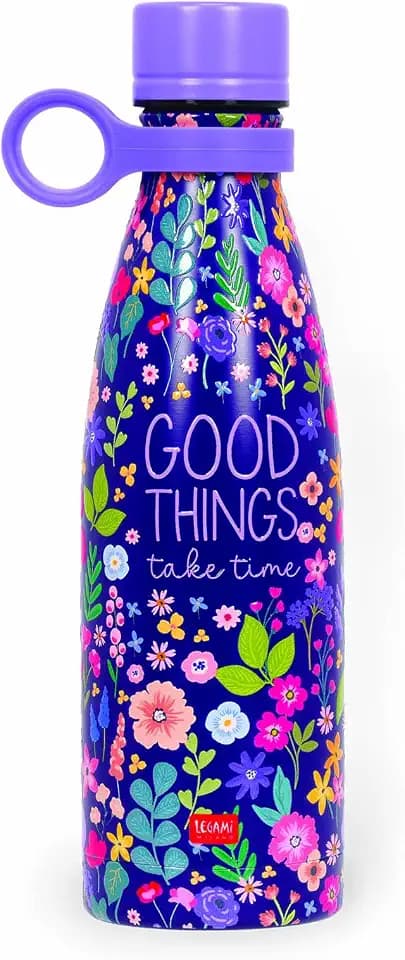 LEGAMI - Thermosflasche Hot&Cold, Flowers, 500 ml, luftdichter Verschluss, 12 Stunden heiße Getränke, 24 Stunden kalte Getränke, Abnehmbarer Silikongriff, aus Edelstahl, BPA-frei