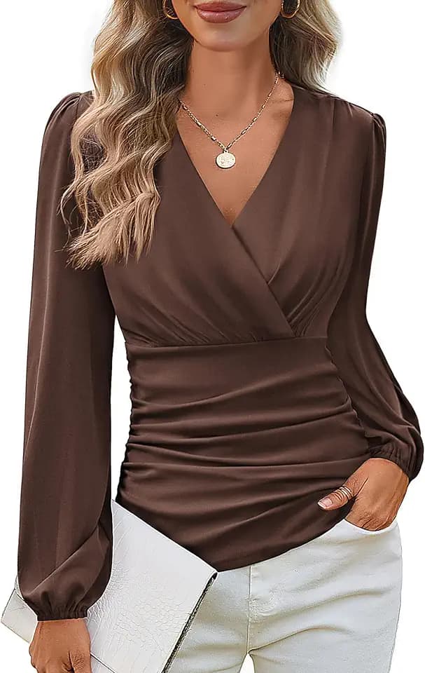 Grace Karin, Damenblusen mit langen Ärmeln – elegante, leichte Wickeltops mit V-Ausschnitt, Arbeitsblusen, Herbst-Business-Outfits