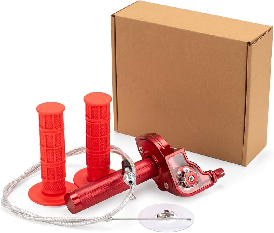 XINGWU Mini Bike Throttle Kit Universal 7/8" 22mm CNC Quick Action Twist Throttle with Cable Throttle Assembly for CRF KLX SSR TTR 50cc-250cc Dirt Pit Bike Mini Bike ATV Motorcycle (Red)