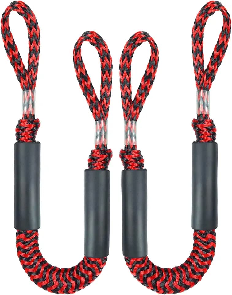 Geelu 2.5FT Bungee Dock Line 2PCS Boat Fender Ropes Use with Fenders, Buoys Or for Docking Pontoons Boat Accessories for Boats,Jet Ski, Seadoo, Yamaha (Red+Black, 2.5Feet)