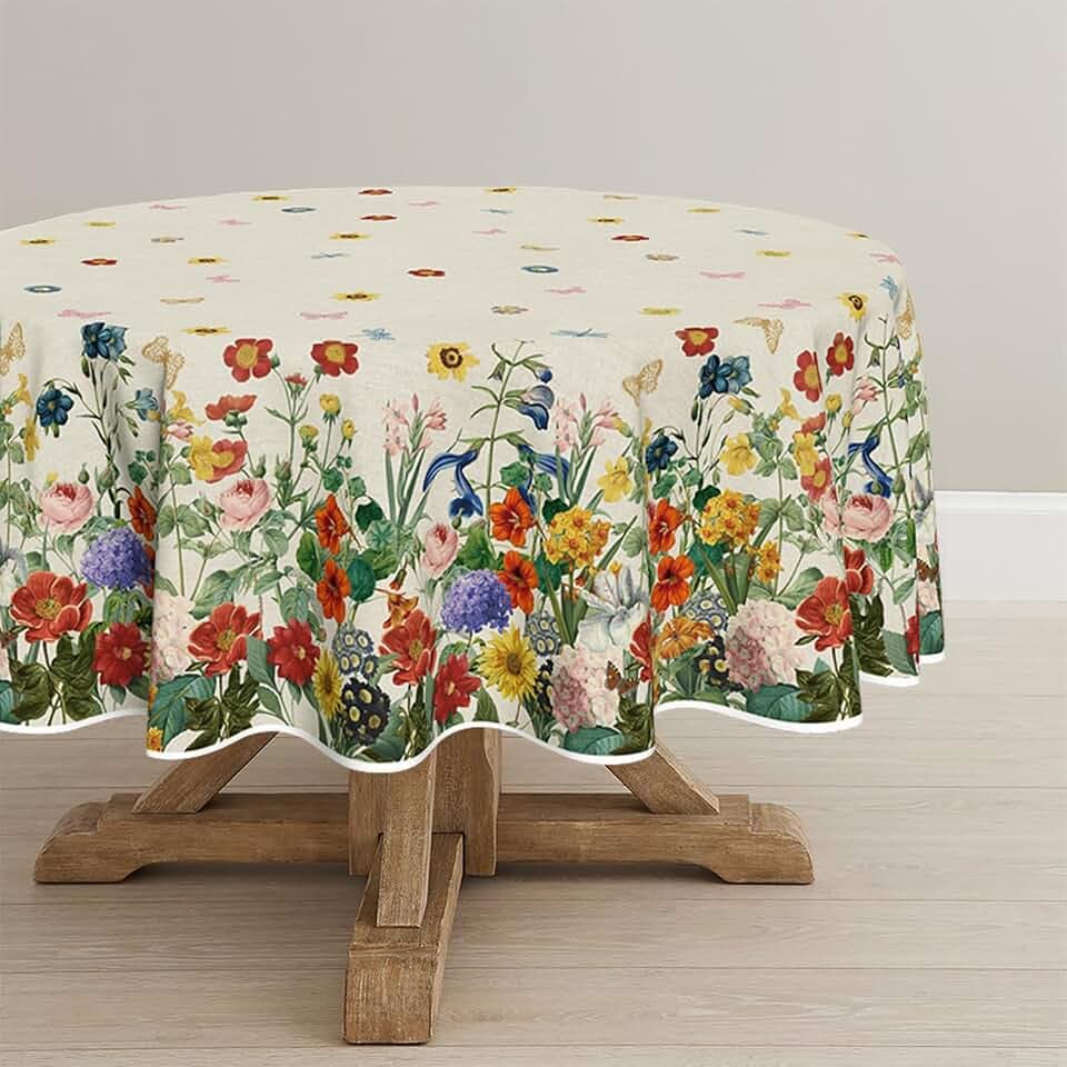 Horaldaily Spring Tablecloth 70 x 70 Inch Round Floral Flowers Watercolor