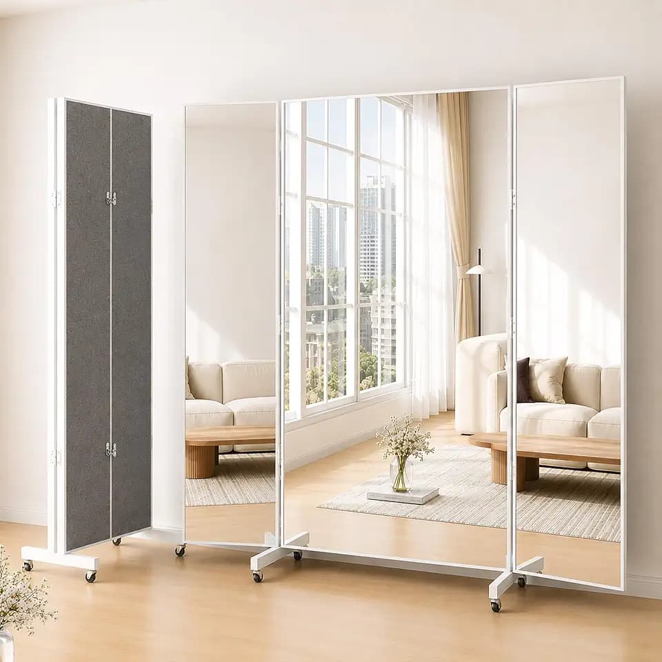 71”x67” Full Length 3-Way Glassless Rolling Mirror,Foldable Floor Standing