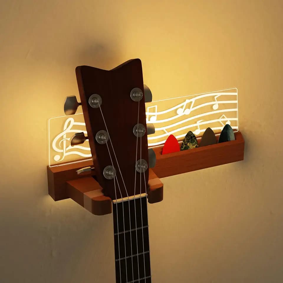 CoolGift Mart Gitarren Wandhalterung, Gitarren geschenk mit LED-Beleuchtung, Gitarrenhalter für die Wand, Notenblatt Design, für Akustik-Elektro-Bass-Ukulele