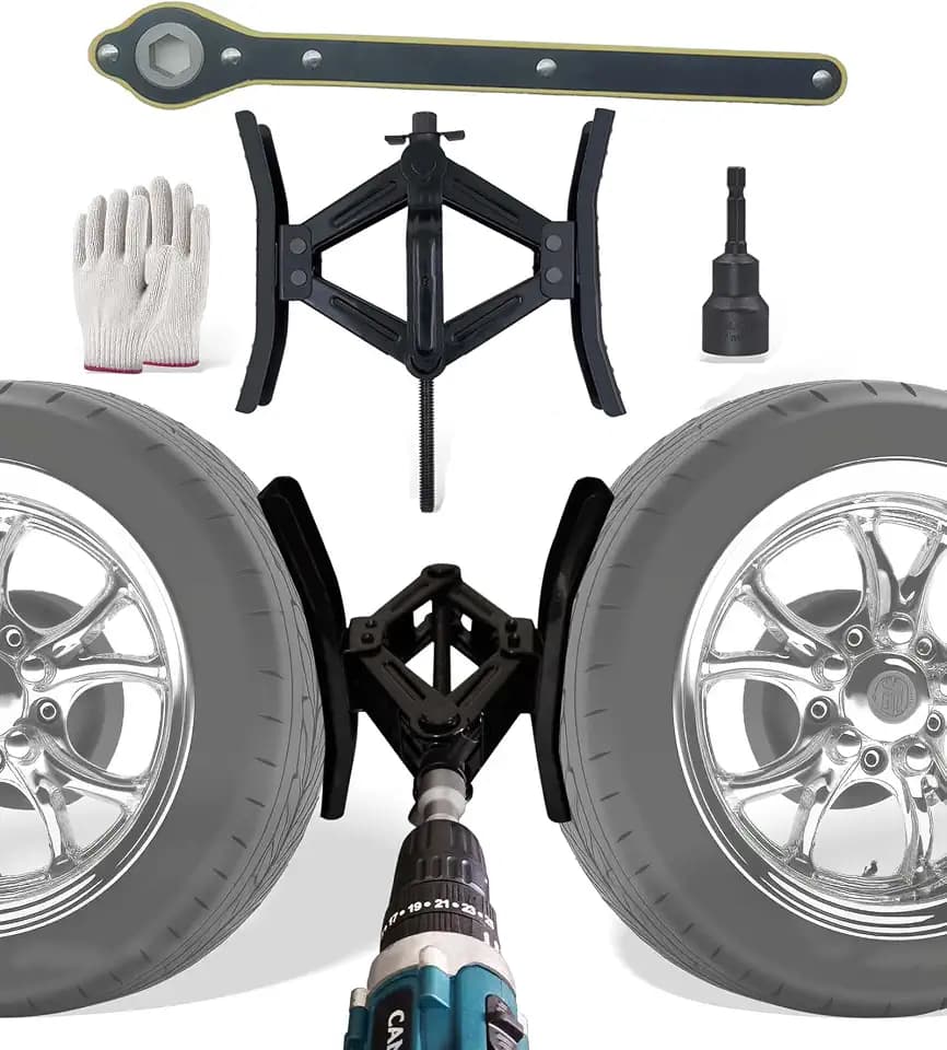RV Rotatable Wheel Chock Stabilizers (Drill Adjusted), Camper Heavy Duty Tire Chock Stabilizers, Travel Trailers Wheel Chock Scissor 2 Sets with Ratchet,hex Socket,Gloves (Black-Turn)