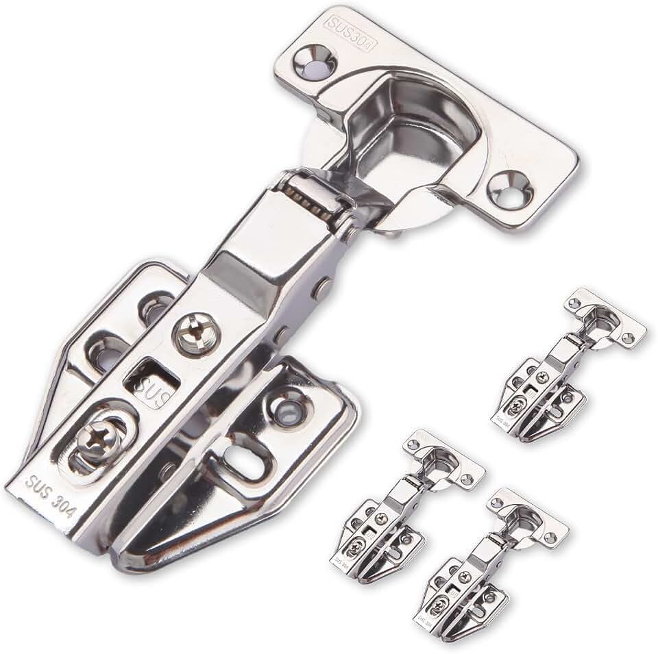 Soft Close Cabinet Hinge, Concealed European Style, Adjustable Metal Hardware, Silver (Half Overlay, 4)