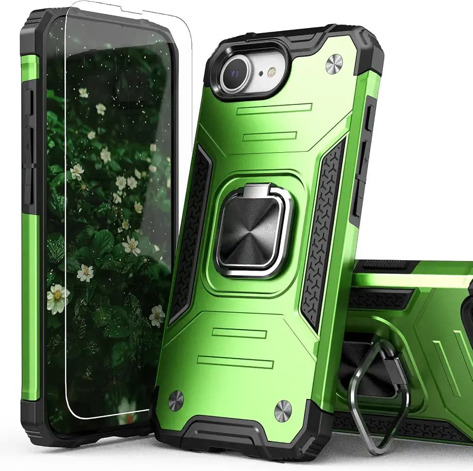 for iPhone 16e & iPhone 17e Case with Screen Protector for Men Women,Hybrid Drop Test Cover with Car Mount Kickstand Slim Fit Shockproof Protective Sturdy Case for iPhone 16e/17e 6.1",Green