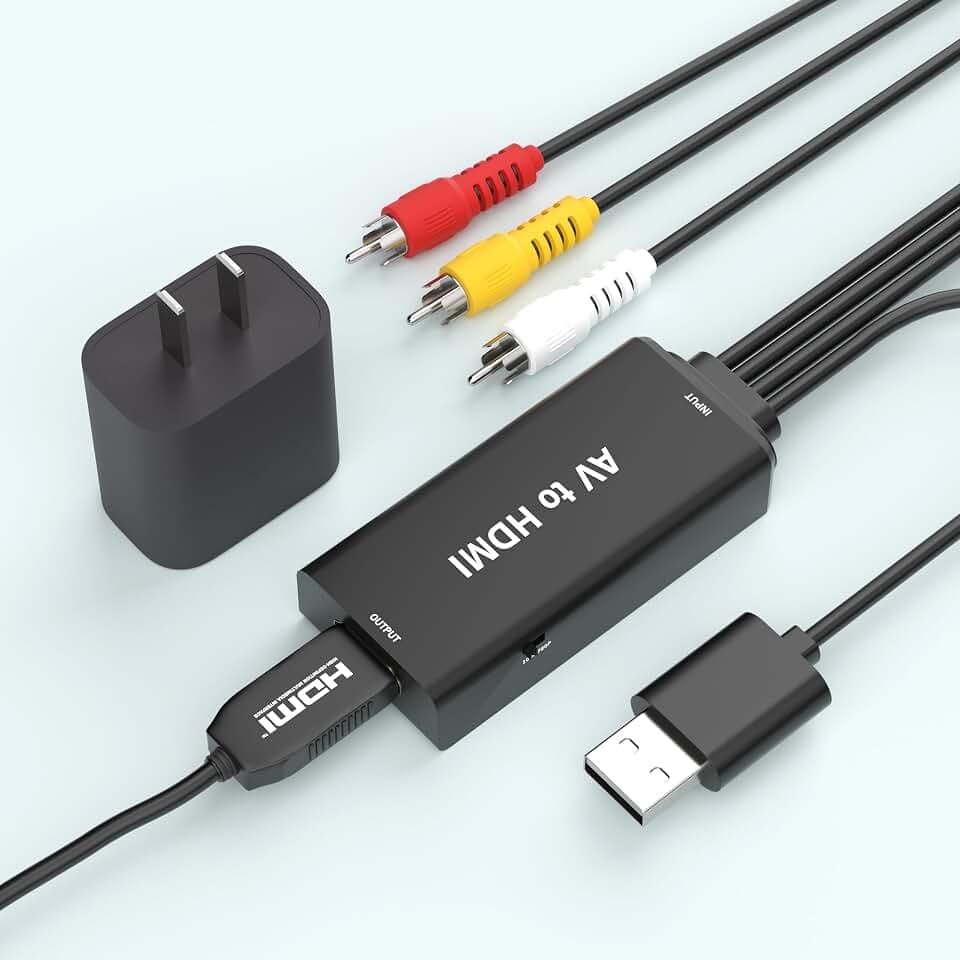 1080P AV Cinch zu HDMI Konverter mit Cinch-Adapter, AV Composite to HDMI Video Converter Unterstützung von PAL/NTSC für PS2 SNES N64 VHS VCR DVD