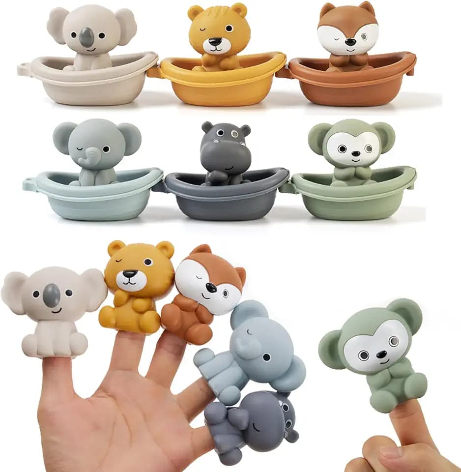 12 Stück Badewannenspielzeug Badespielzeug Baby Silikon Badewanne Spielzeug Wasserspielzeug Spritztiere Schwimmbad Boote Hübsches Tier Geschenke für Kinder Babys Kleinkinder Jungen Mädchen