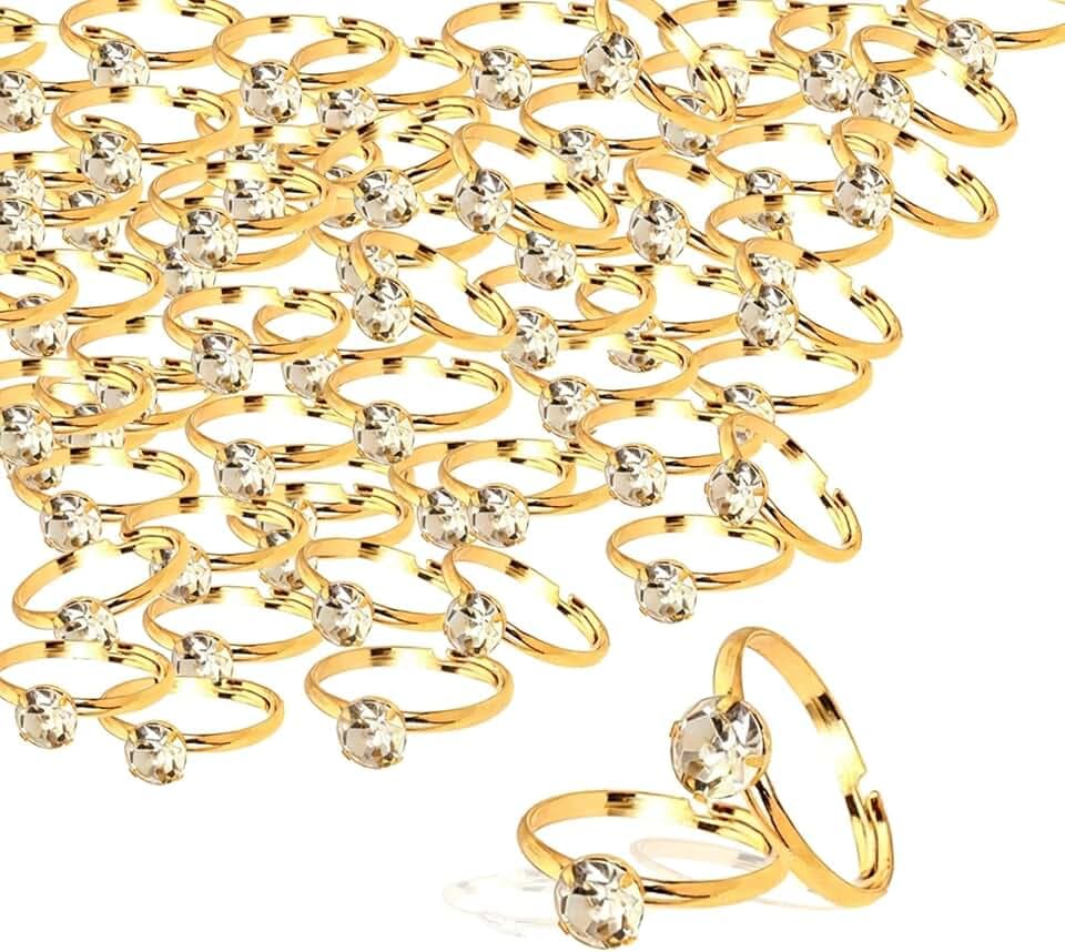 72Pcs Silver Fake Diamond Rings,Adjustable Bridal Shower Party Favors