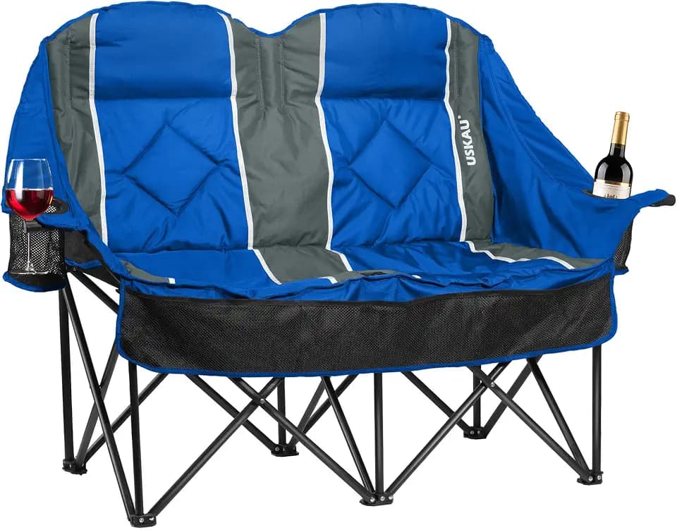 Oversized Double Camping Chair - 2 Person Folding Loveseat for Campfire Snuggle Freedom, Heavy Duty 660LBS Support with Frustration-Free Oversized Carry Bag, Perfect for Couples, Dogs & Sports