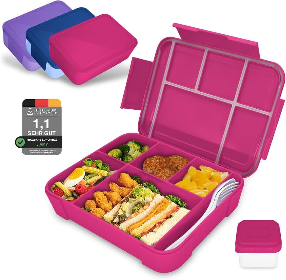 IJIAMY Brotdose Kinder mit Fächern, Bento Box Kinder, Auslaufsicher Lunchbox Kinder, Brotbox für Mädchen & Jungen, Snackbox, Perfekt für Schule, Kindergarten & Ausflüge