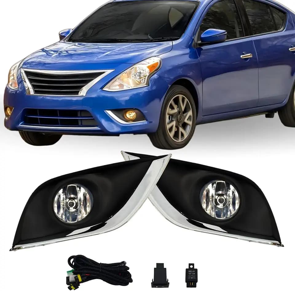 Fog Lamps Assembly with Bulb Compatible with 2015-2019 Nissan Sunny/Versa,Fog Lights with Covers Harness Switch Kit Replacement for Left&Right Side Fog Lights Assembly 2Pcs CY-NS066-1