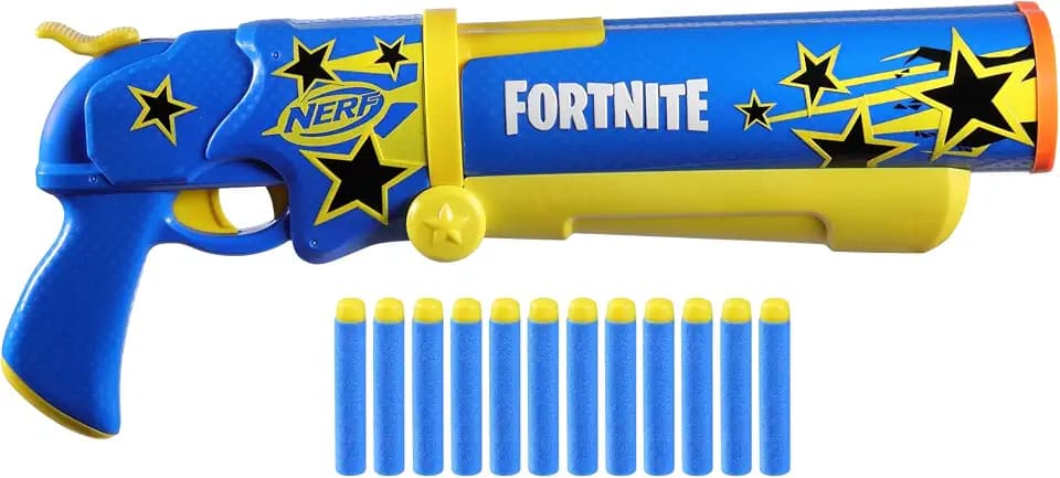 Nerf Fortnite Half Tone Hero Blaster, Bonus Code to Unlock Half Tone Hero Wrap in the Game, Break Open Loading, 12 Nerf Elite Darts, Fortnite Gifts
