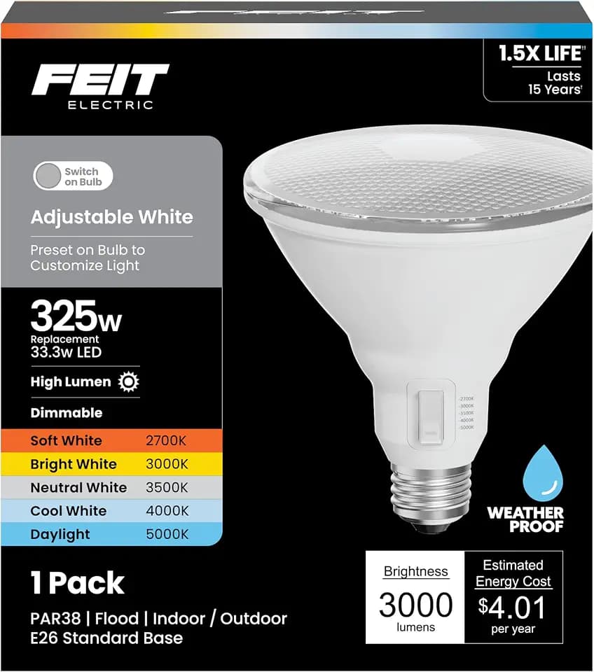 Feit Electric PAR38 LED Flood Light Bulb, 250W Eq, 5CCT, E26 Base
