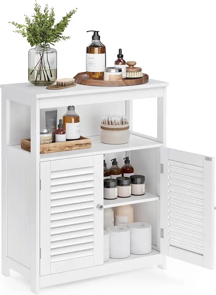 VASAGLE Bathroom Storage Cabinet, with 2 Shutter Doors, 31.5" H, White