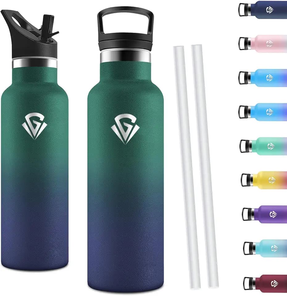 Motswedi Trinkflasche 750ml, Trinkflasche Edelstahl, Thermosflasche, Premium Vakuum Isolierflasche, Wasserflasche für kaltes und heißes Wasser, Leckdichte für Sport, Reisen, Dunkelgrün & Tiefblau