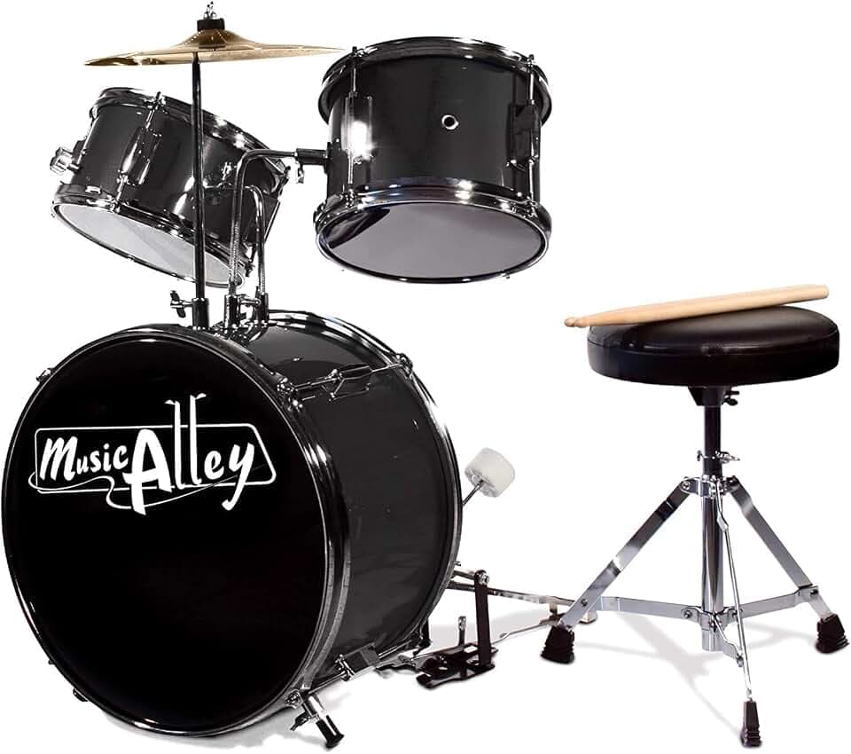 Music Alley DBJK02-BK 3-teiliges Anfänger-Drumkit für Kinder - Schwarz -inch schwarz