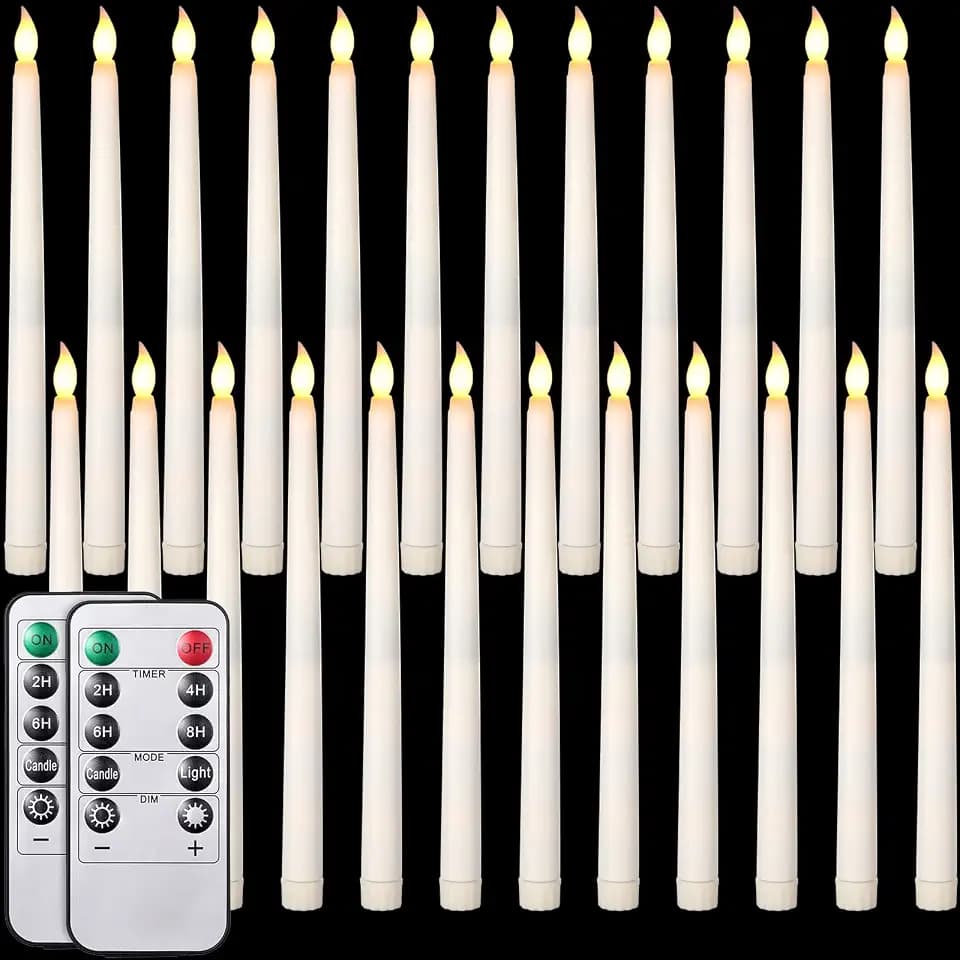 Tuanse Flameless Flicker Taper Candles Bulk with Remote and Timer, Battery Operated LED Warm White Taper Candles Light for Home Wedding Decoration Gifts(24 Pack,Beige,11 Inch)