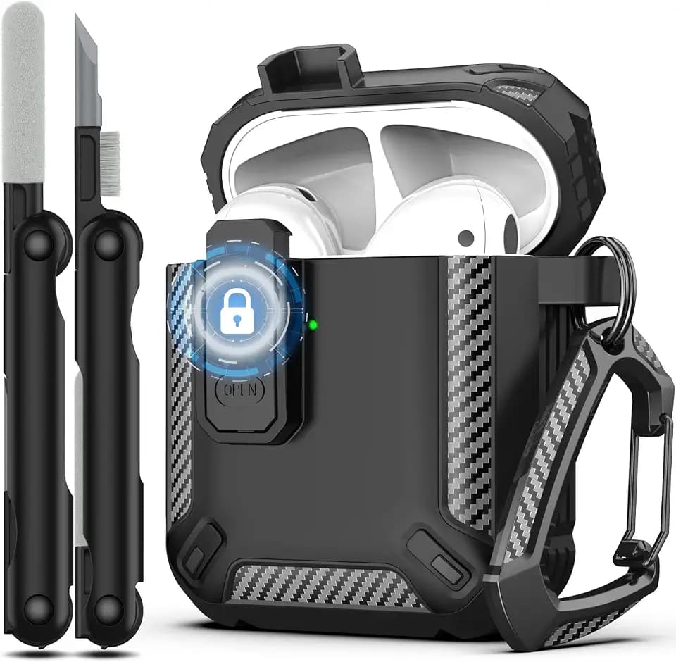 RFUNGUANGO AirPods 2 Hülle Hartschale Verschluss Reinigungsset, Schwarz