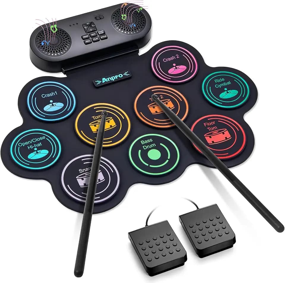 Anpro Elektronisches Schlagzeug-Set, 9 Pads mit Dual-Stereo-Lautsprechern