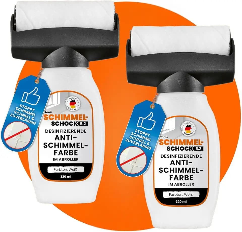 Tonis SCHIMMELSCHOCK Anti-Schimmel-Farbe im Farbroller, 2-er Set 640 ml für 5 m² | Chlorfrei, geruchsarm & wasserbasiert: mit 10-cm-Roller präzise auftragen – für Bad, Küche, Schlaf- & Wohnräume