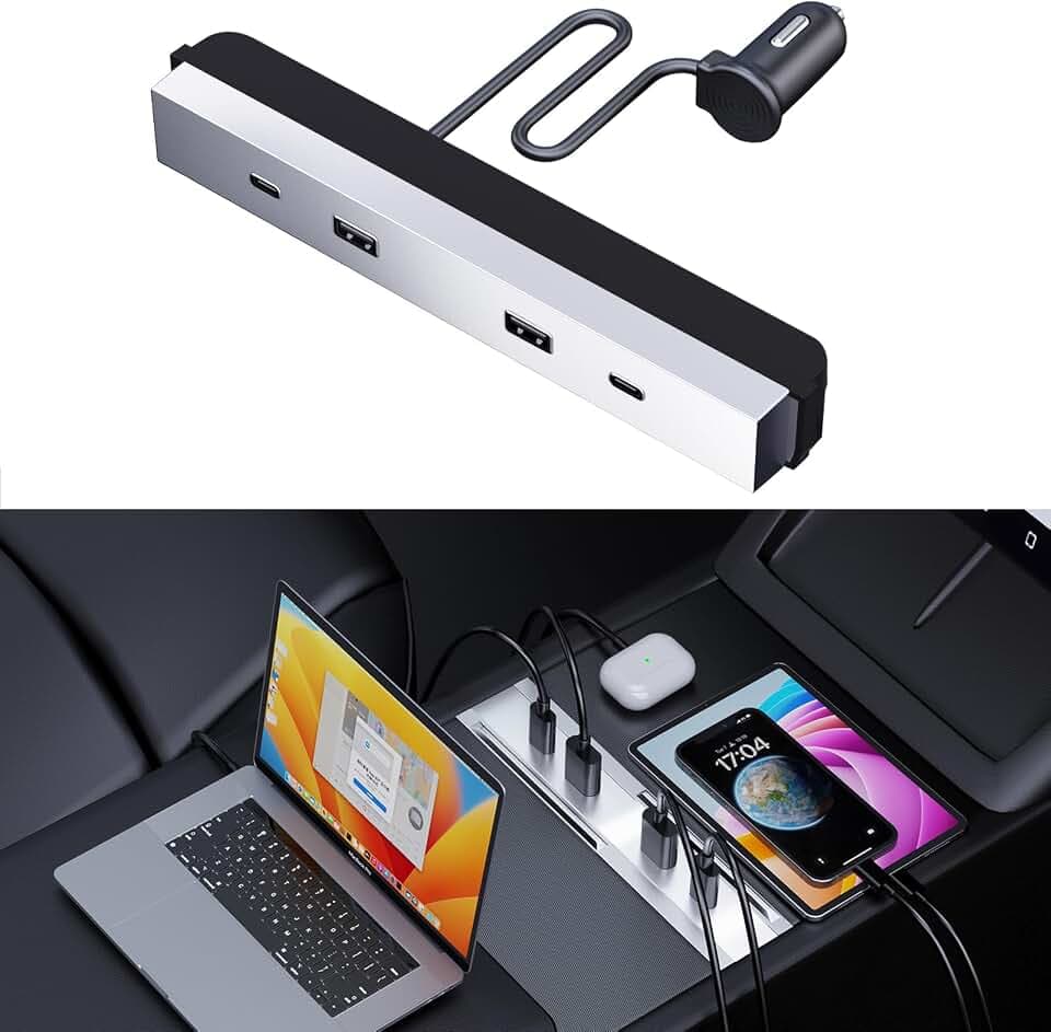 USB Hub for Tesla 2024 Model 3 Highland Center Console, 27W - 65W Fast Charging, Accessories for Tesla Model 3 Highland 2024 Docking Station