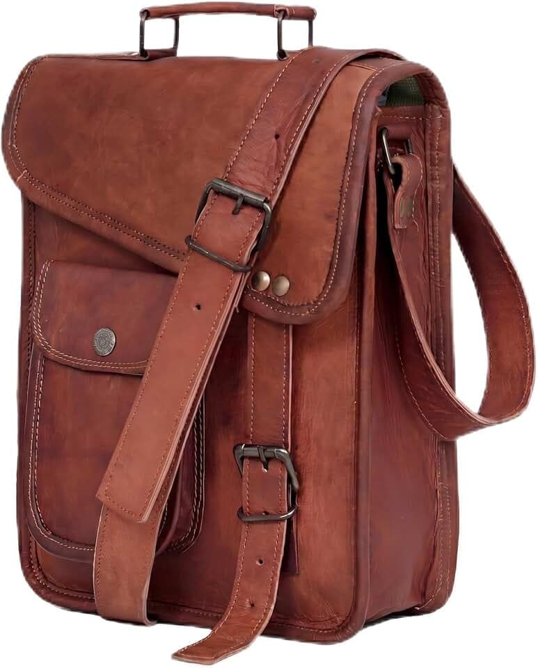Leather Satchel Tablet Bag Laptop Case Office Briefcase Messenger Gift for Men Computer Distressed Shoulder Bag