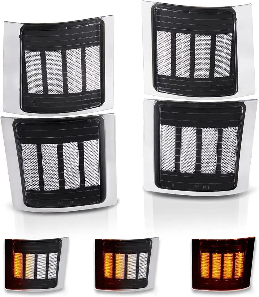 Gempro Sequential Amber LED Corner Side Marker Turn Signal Lights for Chevy C/K 1500 2500 3500 1994-1998 C10 Pickup Truck Silverado Suburban Tahoe Front Grill Lights, 4PCS (Clear Len)
