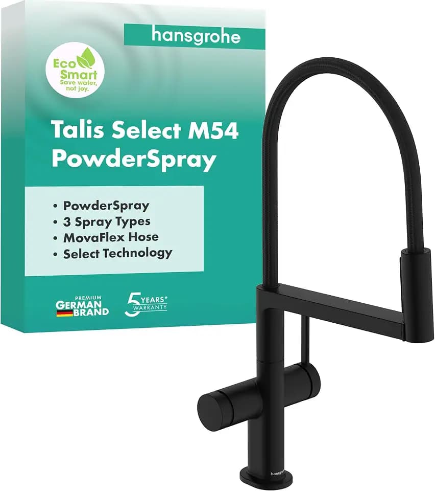 hansgrohe Talis Select M54 PowderSpray Küchenarmatur mit flexiblem Auslauf und Brause, SemiPro, 3 Strahlarten, Wasserhahn Küche Auslaufhöhe 210 mm, 360 Grad schwenkbar, Mattschwarz, 72861670
