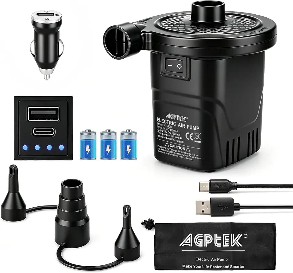 AGPTEK Rechargeable Air Pump,4000mAh Quick-Fill Inflator Deflator,3 Nozzles