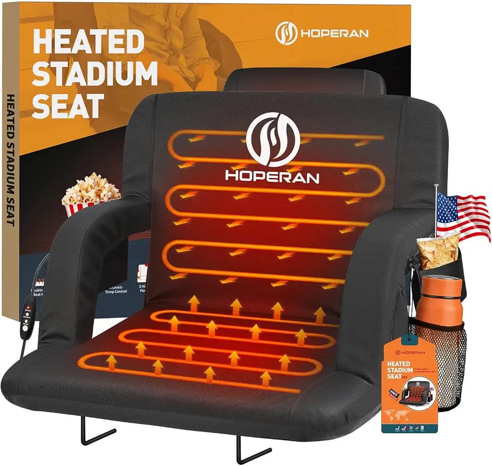 HOPERAN 25" Heated Stadium Seats for Bleachers with Back Support, Black 1PC