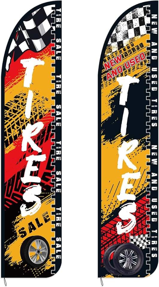 HunnmingRe 2 Pack 12 Feet Tire Sale King Flags New Tire Flag, Classic