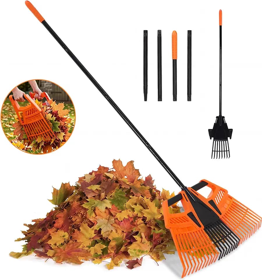 HAUSPROFI 3-In-1 Laubrechen mit Stiel(verstellbar 112-185 cm)