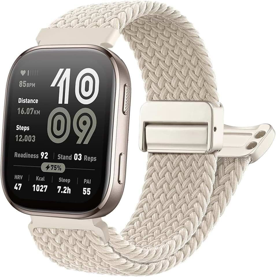 Magnetisches Geflochtenes Nylon Armband Kompatibel mit Amazfit Bip 6/Bip 5, 22mm Schnellverschluss Dehnbares Ersatzarmband für Amazfit GTR 4/GTR 3/GTR 3 Pro/GTR 2/2e/GTR 47mm Damen Herren