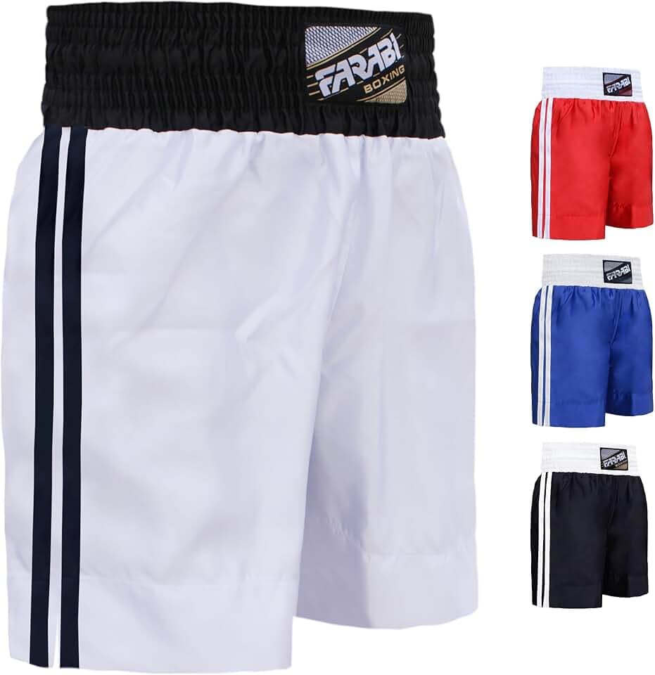 Farabi Sports Pro Boxshorts für Boxtraining Punching Sparring Fitness Gym MMA Muay Thai Kickboxshorts (2X-Small, White)