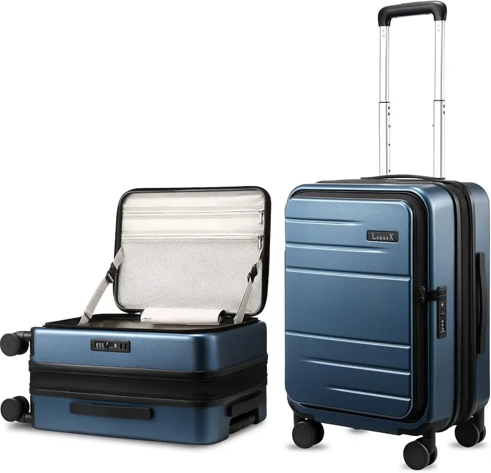 LUGGEX Top Opening Expandable Carry On Suitcase, Blue, 20"